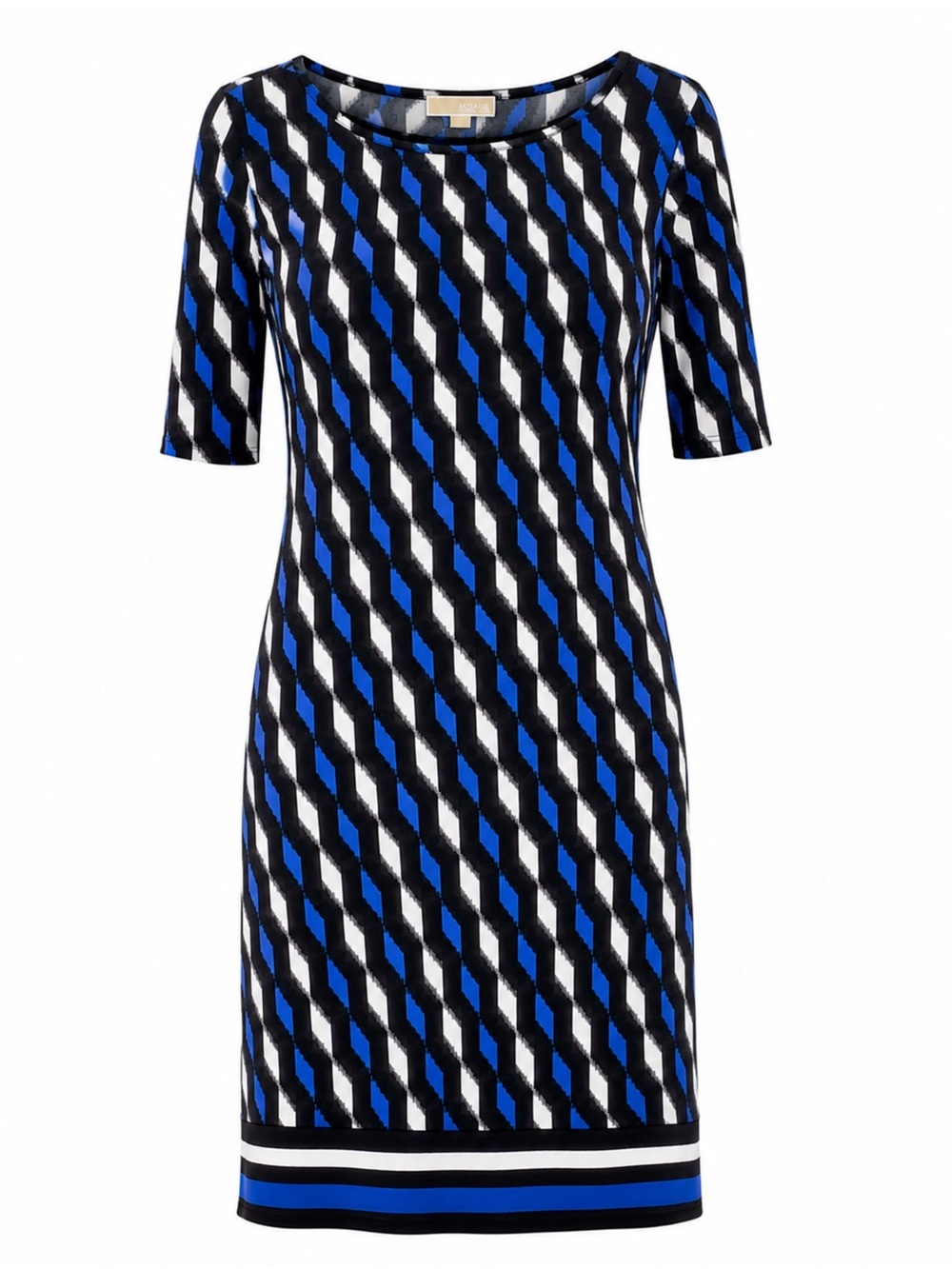 Michael Kors Blue, Black & White Diagonal Stripe Shift Dress